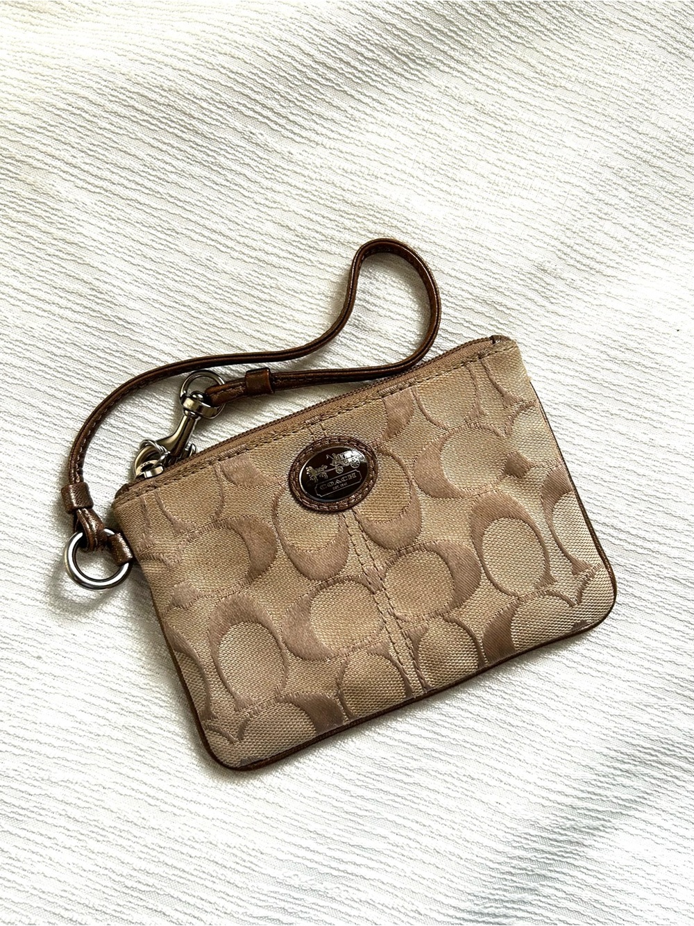 Coach Beige and Brown Leather Wristlet